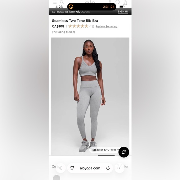 ALO Yoga Seamless High-Waist Two Tone Rib Bra & Legging Set Small New with tags - Picture 4 of 4